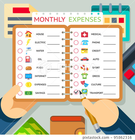 Monthly expenses, costs and income vector infographics template Monthly expenses, costs and income vector infographics template 95862316