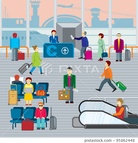 People in airport. Flat vector illustraton 95862448