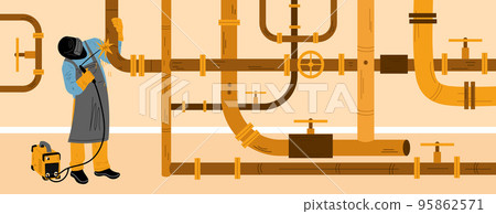 Welder worker welding pipeline constructions 95862571