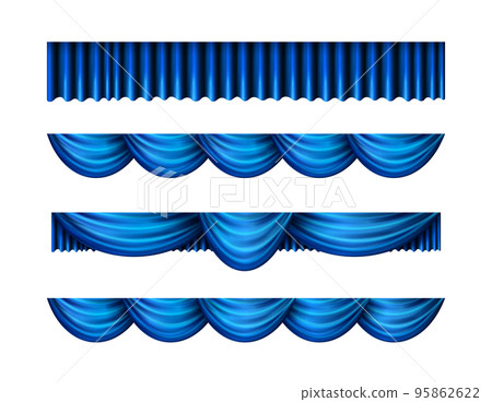 Pelmet blue curtains vector set 95862622