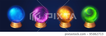 Crystal globes, witch or sorcerer magic spheres 95862713