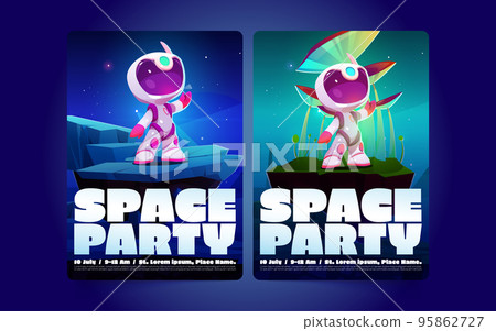 Space party posters with cute little spaceman Space party posters with cute little spaceman 95862727