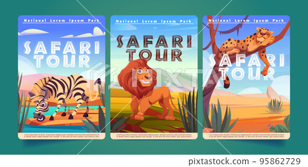 Safari tour posters with zebra, lion and cheetah 95862729