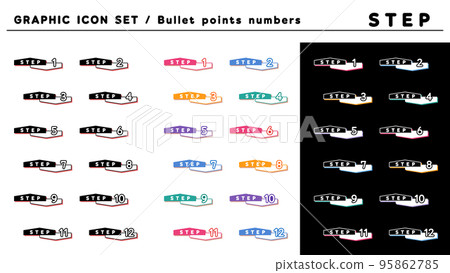 Step heading bullet icon set (STEP 1 to 12) / color variation 95862785