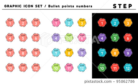 步驟標題項目符號圖標集(步驟 1 到 12)/顏色變化 步驟標題項目符號圖標集(步驟 1 到 12)/顏色變化 95862786
