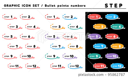 步驟標題項目符號圖標集(步驟 1 到 12)/顏色變化 步驟標題項目符號圖標集(步驟 1 到 12)/顏色變化 95862787