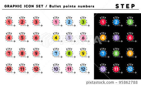 步驟標題項目符號圖標集(步驟 1 到 12)/顏色變化 步驟標題項目符號圖標集(步驟 1 到 12)/顏色變化 95862788