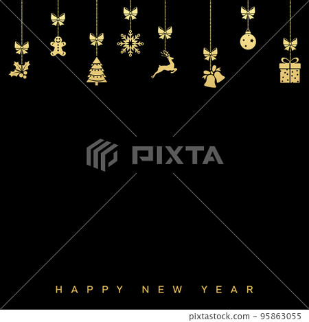 Merry Christmas and New year card with hanging decorations. Vector Merry Christmas and New year card with hanging decorations. Vector 95863055