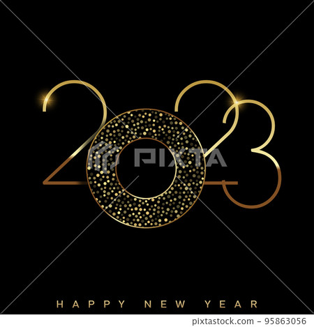 2023 Happy New Year and Merry Christmas card with golden text. Vector 2023 Happy New Year and Merry Christmas card with golden text. Vector 95863056