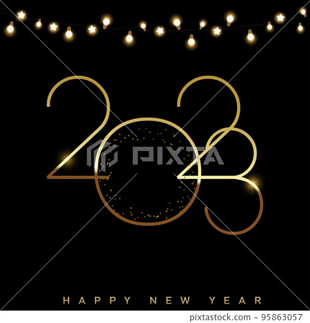 2023 Happy New Year and Merry Christmas card with golden text. Vector 2023 Happy New Year and Merry Christmas card with golden text. Vector 95863057