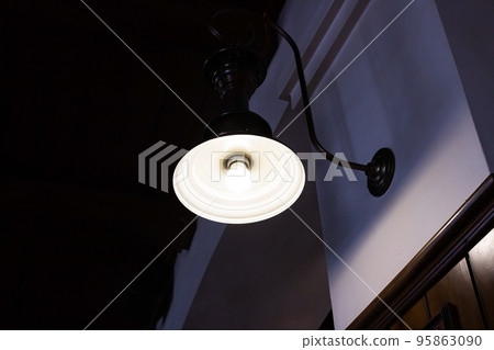 Retro-style lamp on the wall in the dark 95863090
