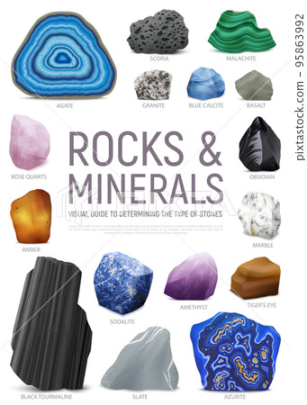 Realistic Stone Mineral Visual Guide Icon Set Realistic Stone Mineral Visual Guide Icon Set 95863992