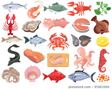 Seafood Flat Icons Big Set 95863994