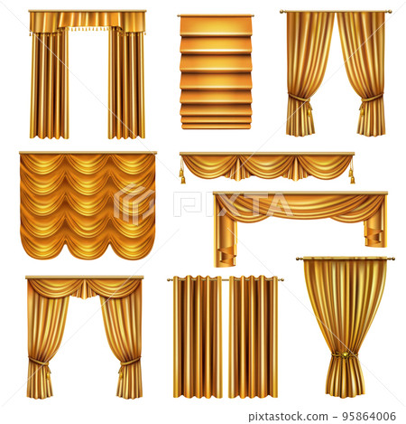Realistic Luxury Gold Curtains Set Realistic Luxury Gold Curtains Set 95864006