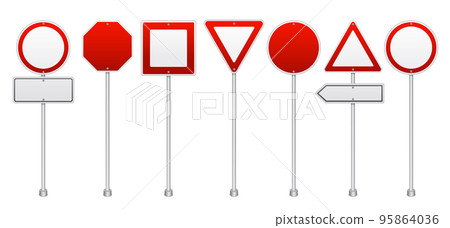 Red Road Signs Realistic Set Red Road Signs Realistic Set 95864036