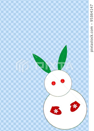 New Year's card, year of the rabbit, checkered pattern, snow rabbit New Year's card, year of the rabbit, checkered pattern, snow rabbit 95864147