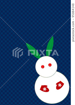 New Year's card, year of the rabbit, checkered pattern, snow rabbit New Year's card, year of the rabbit, checkered pattern, snow rabbit 95864148