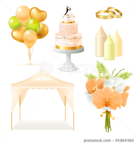 Realistic Wedding Elements Set Realistic Wedding Elements Set 95864360