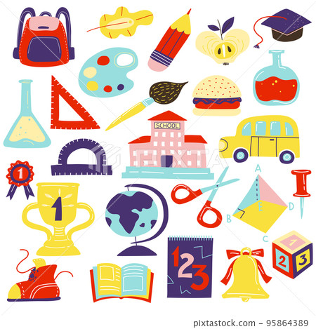 Schcool Accessories Symbols Icons Set 95864389