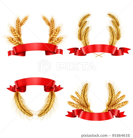 Realistic Spikelet Wreaths With Ribbons 95864638