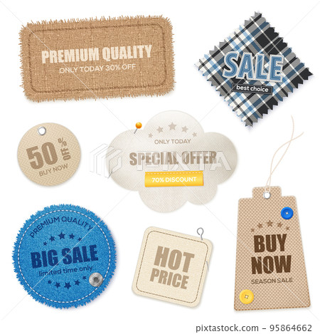 Realistic Textile Texture Labels Set 95864662