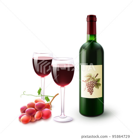 Red Wine Bottle Glasses And Grapes 95864729