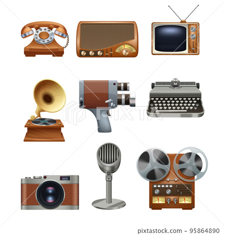 Retro vintage devices pictograms set 95864890