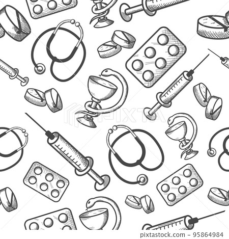 Seamless background of medical items Seamless background of medical items 95864984