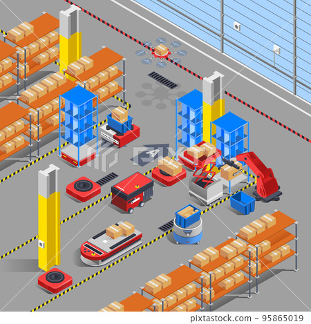 Robotic Warehouse Isometric Background 95865019