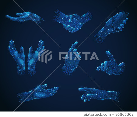 Polygonal Wireframe Hands Set Polygonal Wireframe Hands Set 95865302