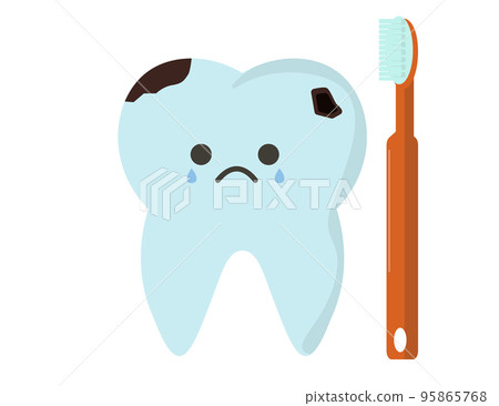 Tooth decay and toothpaste. Tooth decay bacteria, brushing teeth. An illustration	 95865768