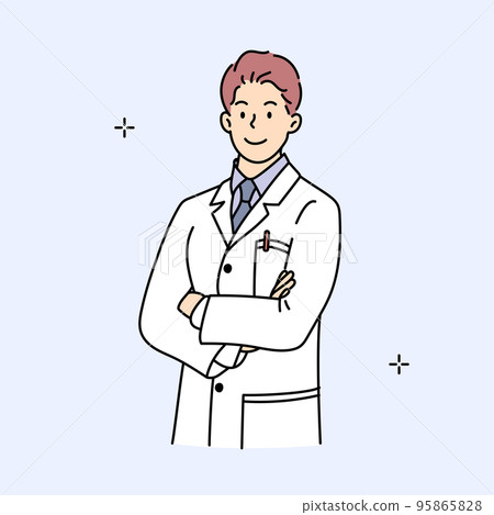 Friendly Male Doctor with stethoscope and medical history. Vector illustrations Friendly Male Doctor with stethoscope and medical history. Vector illustrations 95865828