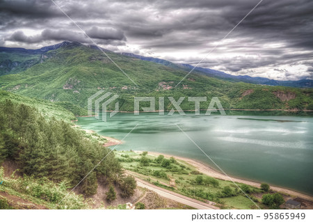 Aerial panoramic view to lake Debar, North Macedonia Aerial panoramic view to lake Debar, North Macedonia 95865949