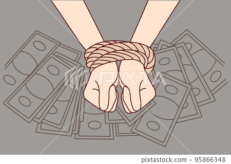 Person with hands tied and money Person with hands tied and money 95866348