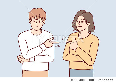 Couple point fingers at one another Couple point fingers at one another 95866366