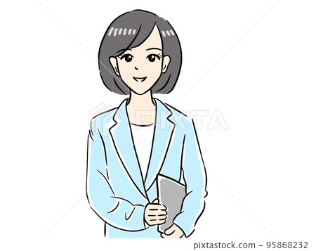 A woman holding a personal computer A woman holding a personal computer 95868232