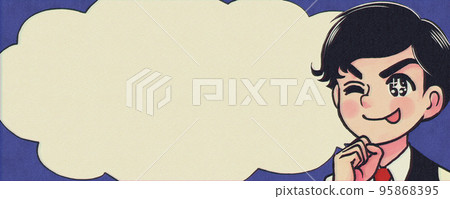 Retro illustration advertisement, genius boy with a funny face, text space 95868395