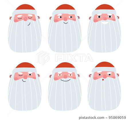 Head of an elderly man with a beard and different emotions. Set of moods for Santa Claus. Flat vector illustration, eps10.  95869059