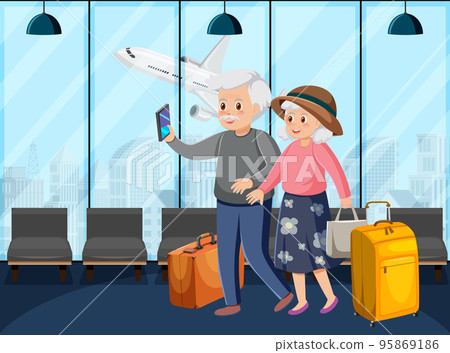 Senior couple travelers at airport terminal 95869186