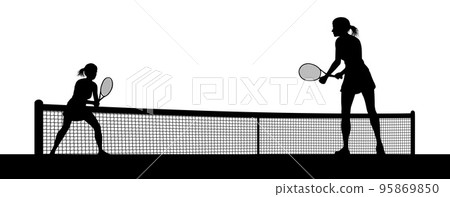 Tennis Women Playing Match Silhouette Players Tennis Women Playing Match Silhouette Players 95869850