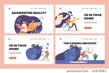 Players Gaming At Cyberspace Landing Page Template Set. People in Vr Headset Play Video Games. Virtual Augmented Reality Players Gaming At Cyberspace Landing Page Template Set. People in Vr Headset Play Video Games. Virtual Augmented Reality 95870901
