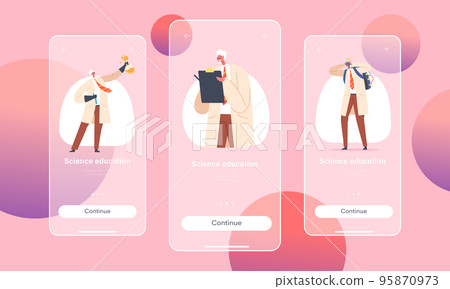 Science Education Mobile App Page Onboard Screen Template. Crazy Professor, Nuts Doctor Character Conduct Experiment Science Education Mobile App Page Onboard Screen Template. Crazy Professor, Nuts Doctor Character Conduct Experiment 95870973