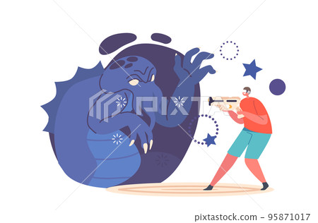 Teenager In Vr Glasses Playing In Augmented Space, Virtual Reality Games Concept. Teen Wear Goggles Fight With Monster 95871017