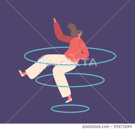 Metaverse Digital Technology Concept. Young Woman Wear VR Glasses And Headset Connected To Virtual Reality Space Metaverse Digital Technology Concept. Young Woman Wear VR Glasses And Headset Connected To Virtual Reality Space 95871084