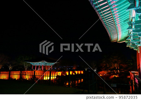 Donggung Palace and Wolji Pond, Anapji Pond, Night View, Fortress Wall, Dark, Night, Scenery, Classical, History, 95872035