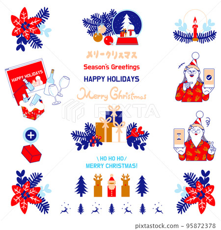 Christmas illustration set_woman operating a smartphone Christmas illustration set_woman operating a smartphone 95872378