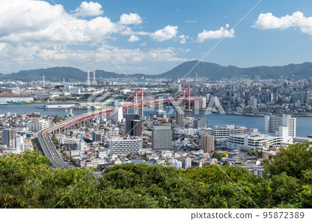 Kitakyushu City View of Dokai Bay from Takatoyama Park Wakato Ohashi Bridge Kitakyushu City View of Dokai Bay from Takatoyama Park Wakato Ohashi Bridge 95872389