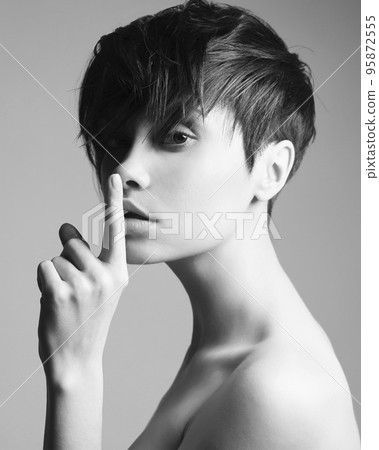 beautiful stylish girl with trendy modern hairstyle beautiful stylish girl with trendy modern hairstyle 95872555