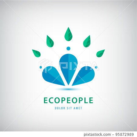 Vector eco and bio logo template illustration. Human, man figures with leaves. Healthy product product concept sign. Character, family icon 95872989