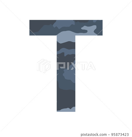 English alphabet letter T, khaki style isolated on white background - Vector 95873423